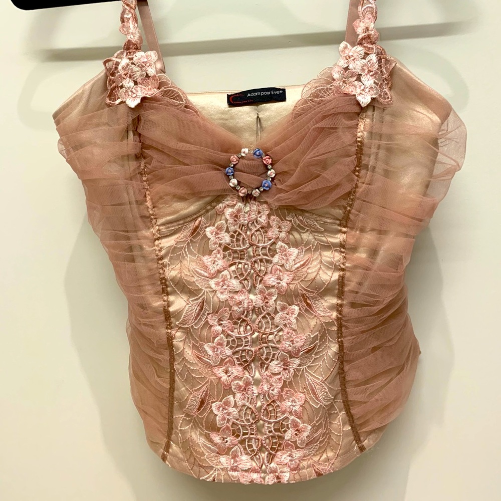 Parisian Pink Corset w/ lace and mesh paneling